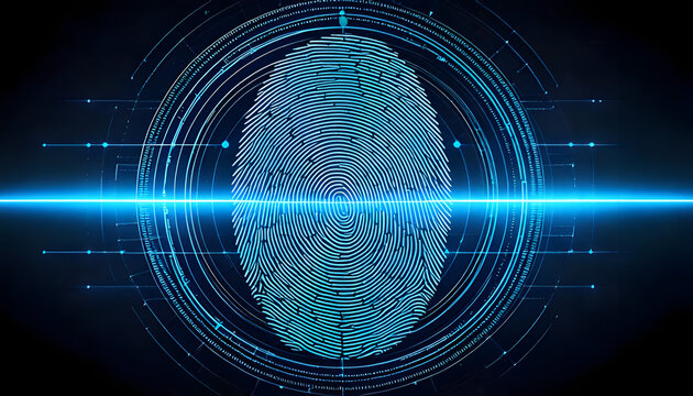 Futuristic biometric fingerprint scanner with laser light beam