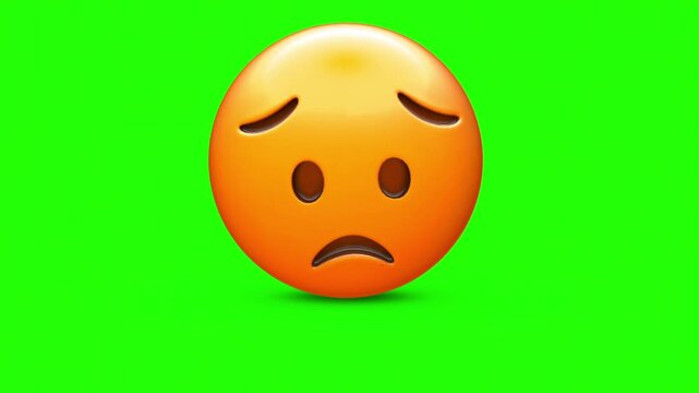 3D Glossy Orange Crying Emoji Character with Sad Oval Eyes, Slanted Eyebrows 4k stock animation video on a green screen for chroma key background.