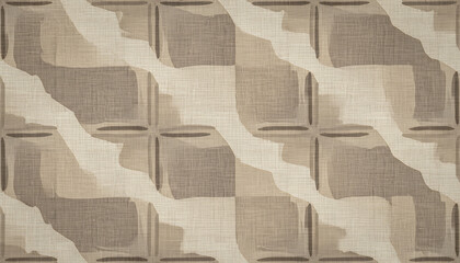 Naklejka premium Elegant beige woven fabric texture pattern with geometric squares and soft shadows, decorative wallpaper background design