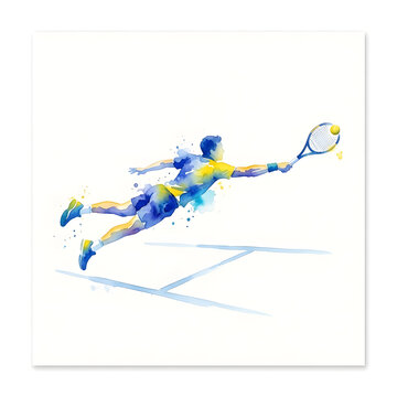 Tennis athlete dives dramatically across the court to return a low shot.
