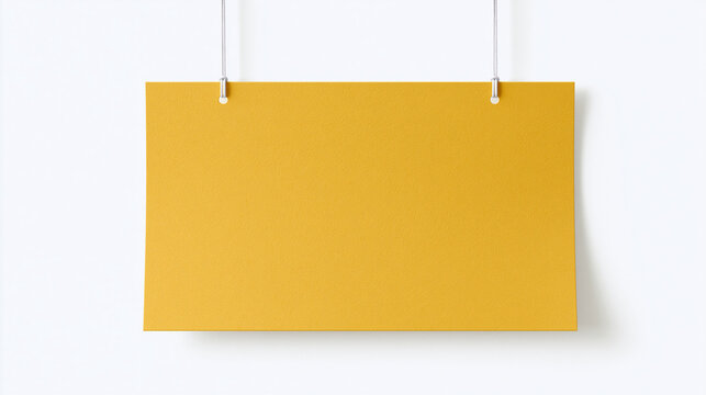 Yellow Hanging Paper Sign Isolated on White Background