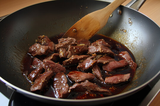 English roast beef cooked in a Chinese wok with soy sauce and honey