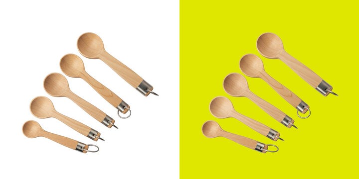 Set of five wooden measuring spoons for kitchen cooking png