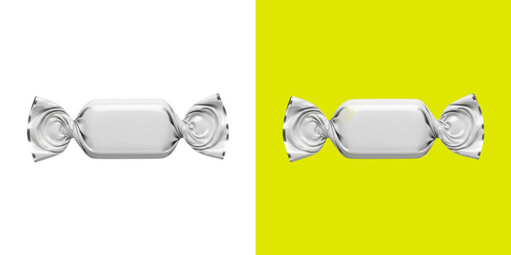 Shiny silver candy wrapper with twisted ends on split background png