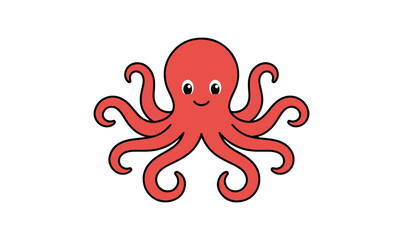 Cute Red Octopus with Curled Tentacles, Simple Cartoon Sea Creature Flat Illustration On PNG Backgroun, octopus, red octopus, cute octopus, cartoon octopus,  © TalalAhmad