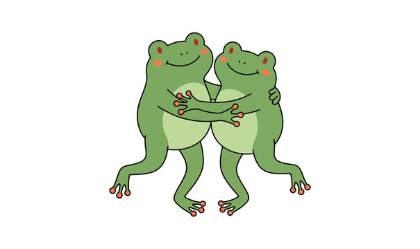 Cute Dancing Frogs Embracing &ndash; Green Frog Couple Flat Illustration On PNG Backgroun, dancing frogs, frogs, green frogs, frog couple, embracing frogs, cute frogs, frog illustration,