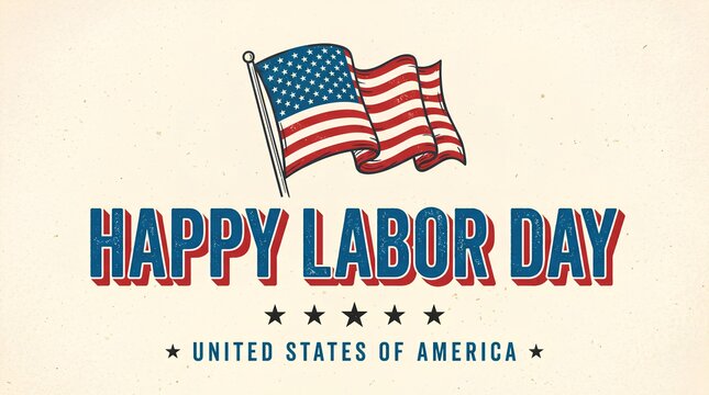 Vintage Happy Labor Day design with American flag on textured background.