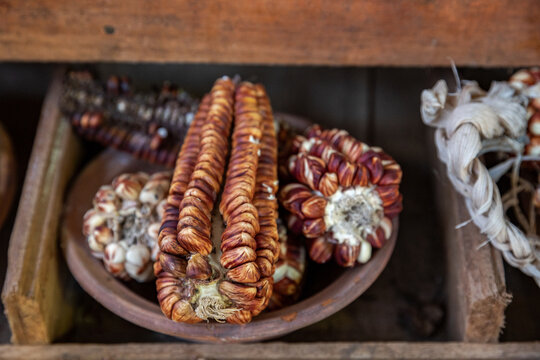 Different varieties of corn, native potatoes, chu&ntilde;o, from the Peruvian Andes