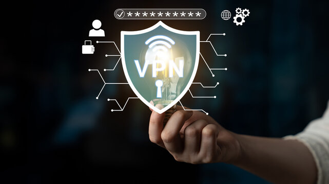 Modern Technology Concept of Virtual Private Network with Security Elements and Light Bulb Symbolizing Innovation in Digital Protection Haptic.