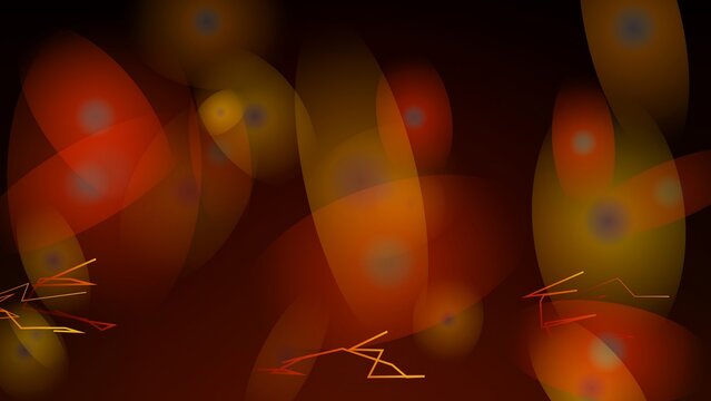 Abstract glowing light orbs on dark background, vibrant orange and red bokeh circles.