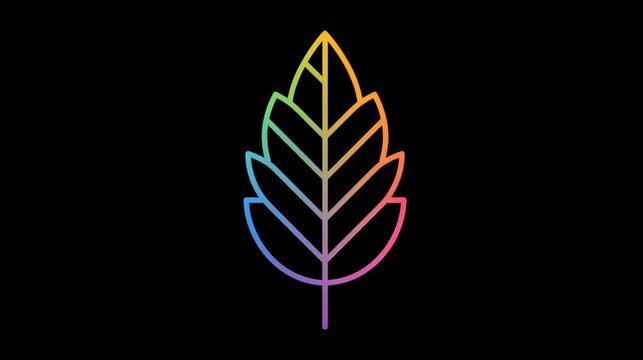 A single leaf made of a continuous gradient line on a black background. There is ample space for additional text.