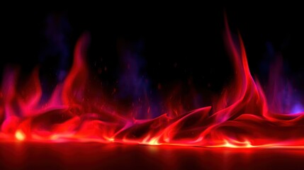 Fototapeta premium Vibrant red and purple flames dance on a black backdrop, creating a dynamic and intense visual