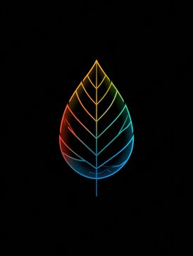 A leaf is depicted in a monoline gradient style, centered against a dark background. The design allows for ample space for text or other elements.