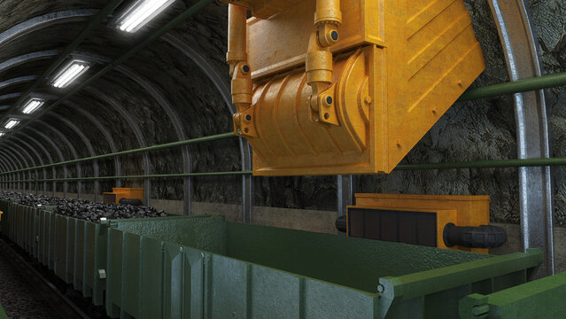 Coal Mine Loading Facility Filling Railway Wagons with Raw Coal