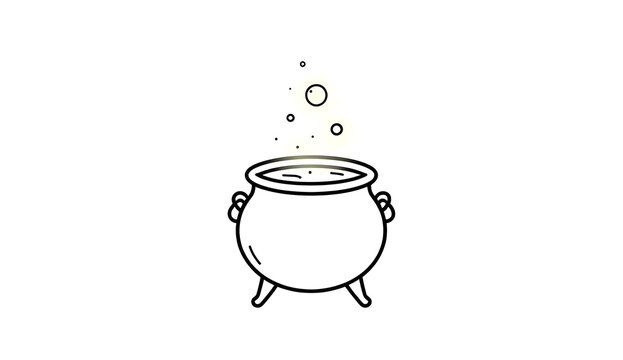 Witch cauldron with bubbling magic potion line art vector illustration minimalist Halloween icon isolated on white background