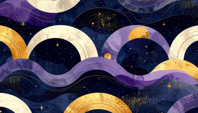Elegant abstract celestial seamless pattern inspired by moon phases