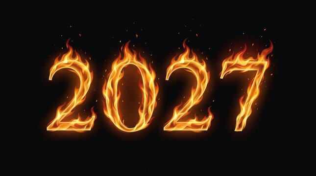 Flaming year 2027 bold digital illustration for new year celebration