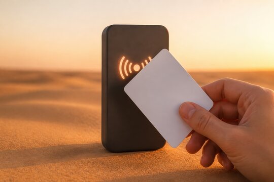 Cashless Contactless Payment Card in Desert Sunset Light