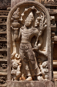 An ancient guardstone bas relief at Vatadage in Pollonnaruwa, Sri Lanka