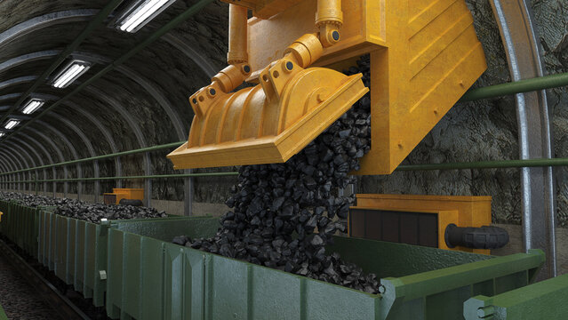 Coal Mine Loading Facility Filling Railway Wagons with Raw Coal