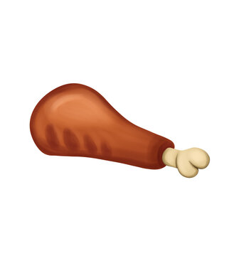 Roasted Turkey Leg Vector Illustration Isolated on White Background for Thanksgiving