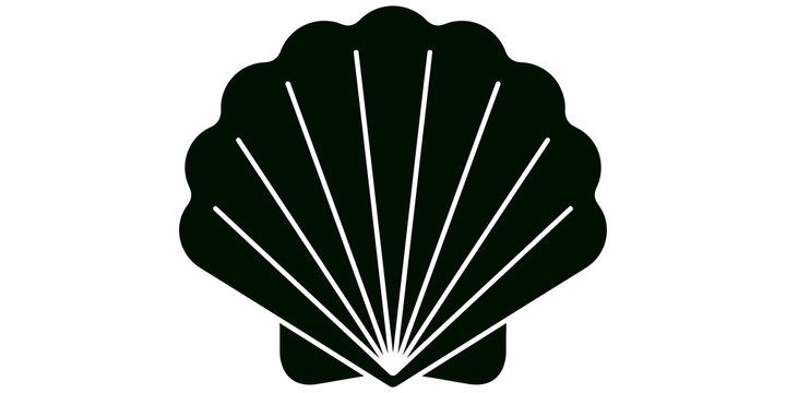 Detailed scallop shell silhouette for nautical and marine design projects.