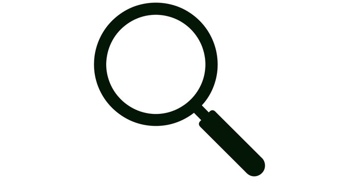 Black magnifying glass icon symbol for search and discovery tasks.