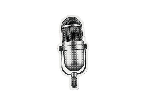 Vintage microphone with halftone dot pattern as a cutout graphic element on a transparent background