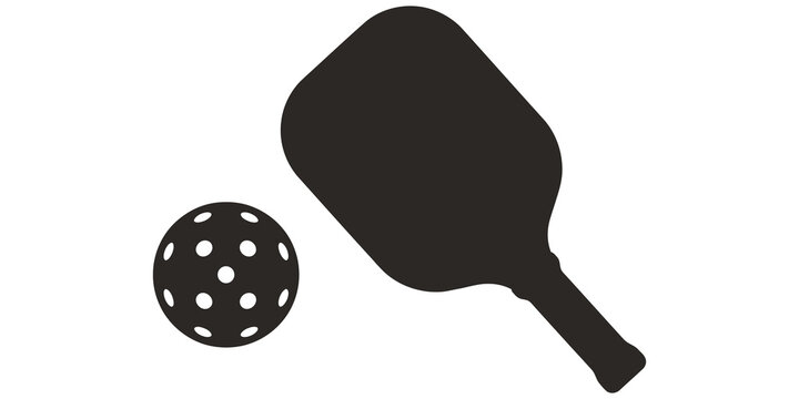 Black pickleball paddle and ball set for sports and leisure hobby.