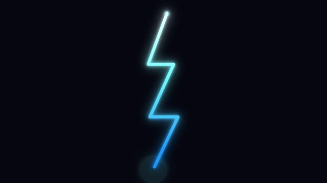 Glowing blue lightning bolt shape animation moving across a dark screen in high quality digital video
