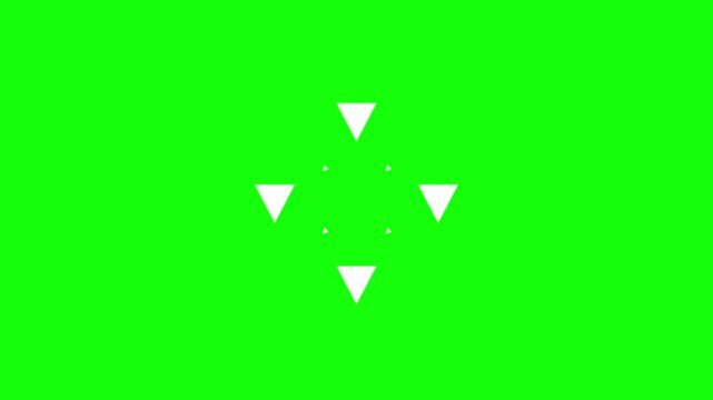 Rotating white triangles spinning in a seamless loop motion clip against a vibrant green screen background