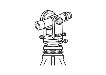Naklejka premium A simple line art illustration of a professional surveying theodolite instrument on a tripod.