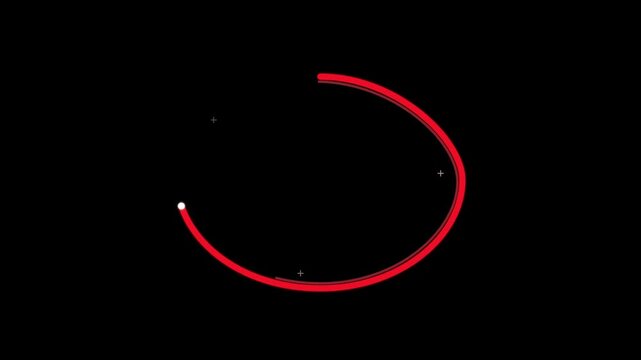 Glowing red circular motion path animation with white marker point on black background digital footage
