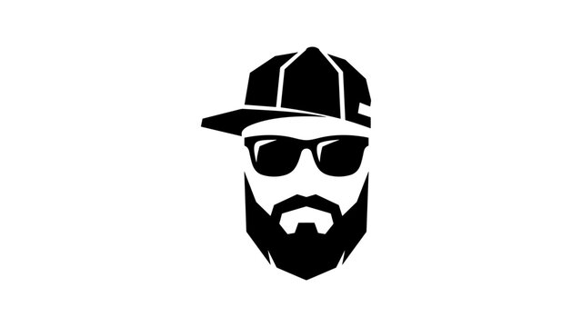 Vector illustration of a bearded man wearing a baseball cap and sunglasses