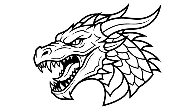 Fierce Dragon Head Outline - Mythical Creature Illustration