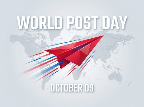 World Post Day Paper Airplane Flying Over World Map Illustration