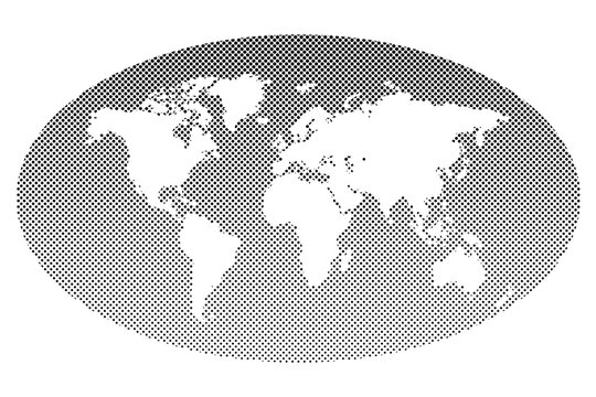 Halftone Dot Pattern World Map Outline Vector Illustration Isolated White Background