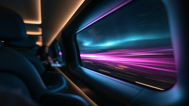 Futuristic High Speed Train Interior Looking Through Window