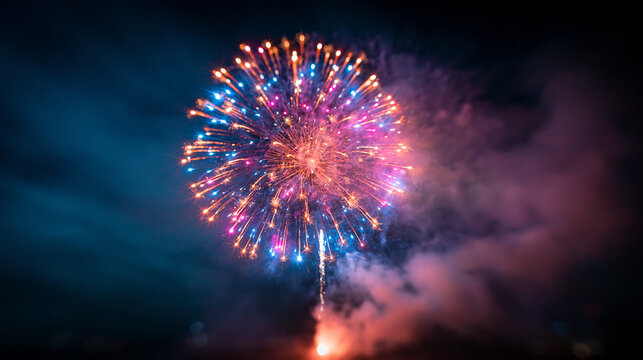 Colorful Fireworks Bursting in the Night Sky During Celebration