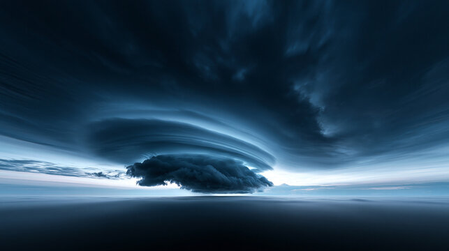 Dramatic Storm Cloud Vortex Over Dark Ocean Horizon