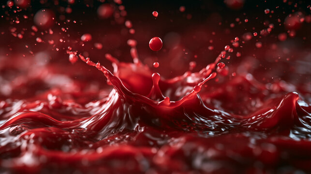 Macro Shot of Red Liquid Splash Creating Crown Shape