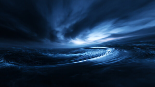Dramatic Blue Ocean Vortex Under Stormy Sky Background