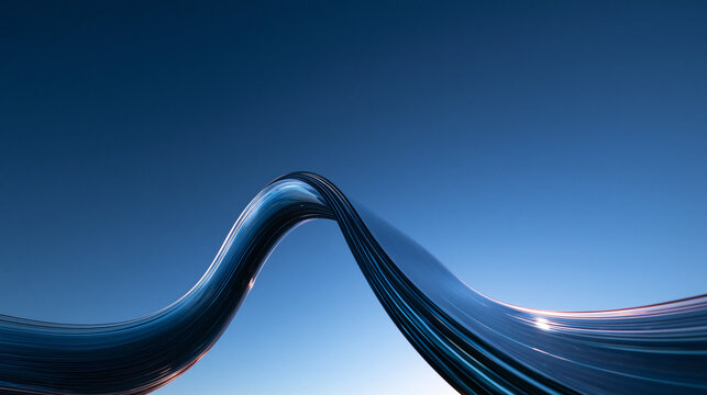 Abstract Blue Metallic Wave Flowing Against Clear Sky