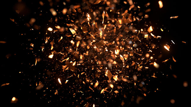 Golden Confetti Explosion on Black Background for Celebration