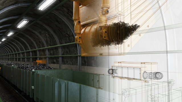 Coal Mine Loading Facility Filling Railway Wagons with Raw Coal