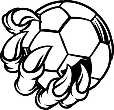 A soccer football claw sports illustration of an eagle or animal monster hand holding ball