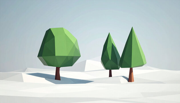 Low Poly Trees in Minimalist Style.