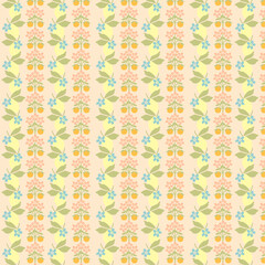 Naklejka premium Orange and blue floral pattern on pale peach background with soft lighting and natural composition for feminine design concepts