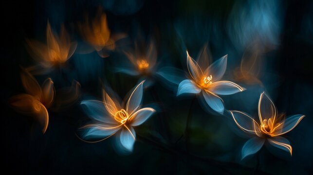 Ethereal Luminescent Flowers Glowing in Soft, Pulsating Light with Mystical Ambiance