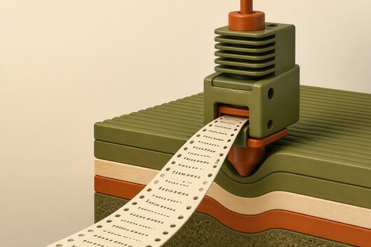 Paper Tape Machine in Retro 3D Rendering for Tech Design